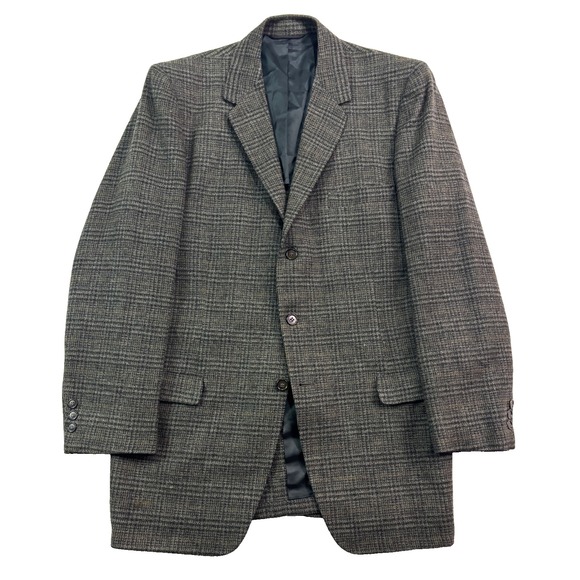 VTG 60s Green Plaid Tweed 42R blazer jacket sport suit coat heavy wool mens